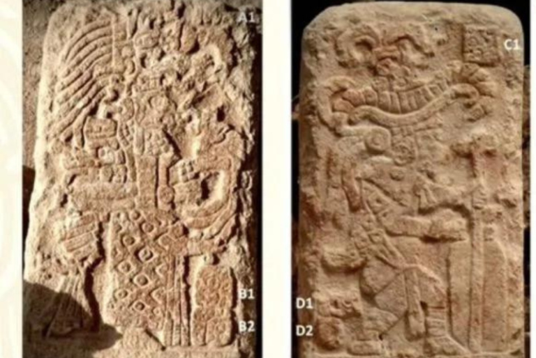 Hallan en Uxmal, Yucatán, estela conmemorativa dual